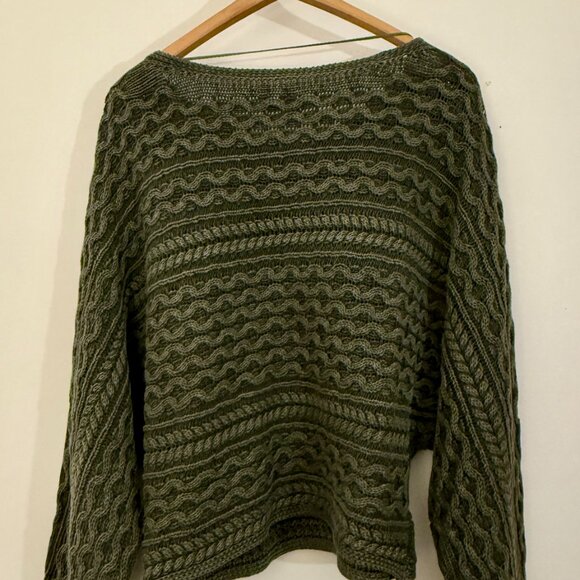 Olive Green Knit Sweater — Anthropologie — Oversized Boho Fit — Women's Medium - Picture 5 of 5